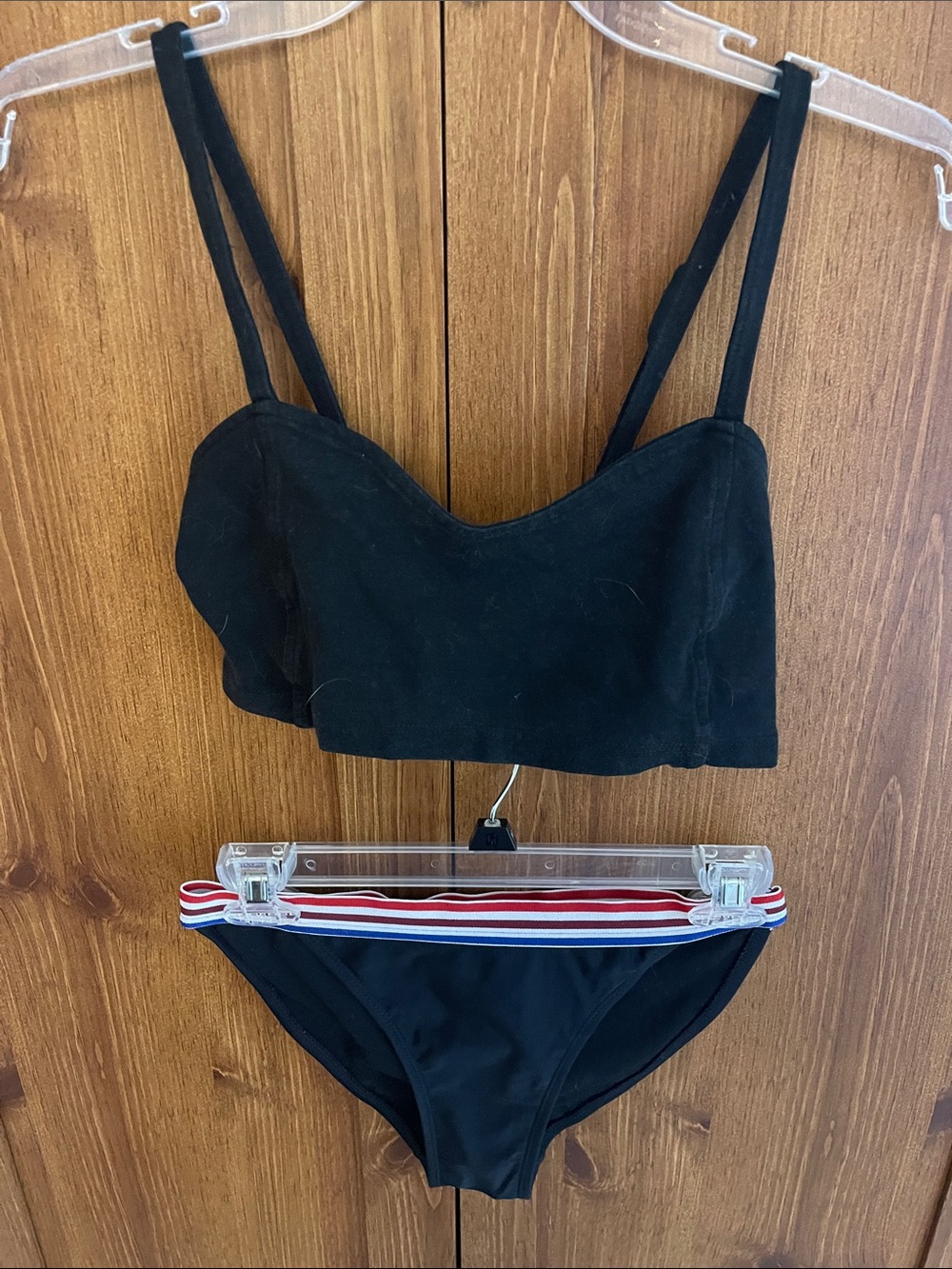 Black Women's Bikini Set with Striped Waistband